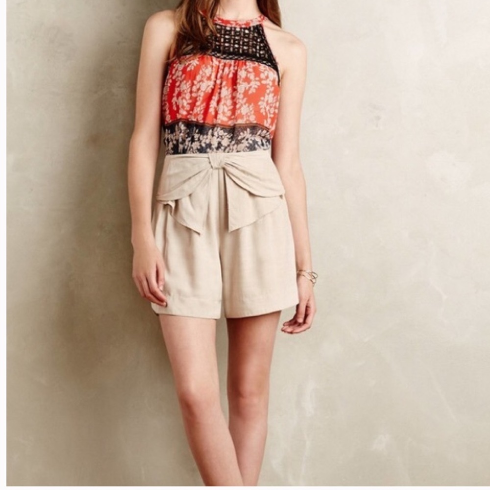Anthropologie High-Waist Tie-Front Shorts in Beige